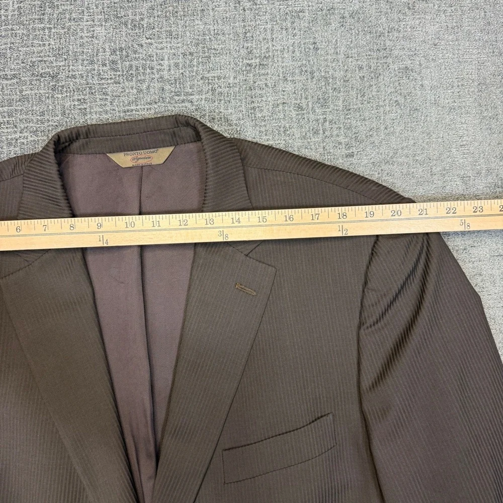 Pronto Uomo Blazer Mens 48L Brown Pinstripe Wool Zignone Italy Sport Coat